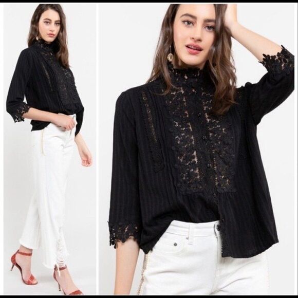 BLACK  Floral Lace Blouse - Picture 7 of 12